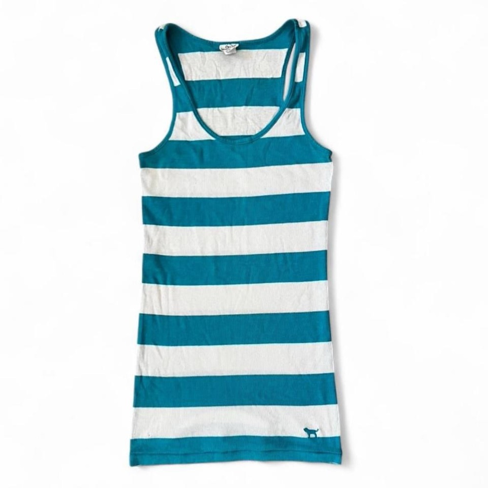 Vintage PINK Victoria’s Secret Striped Teal and White Tank Top